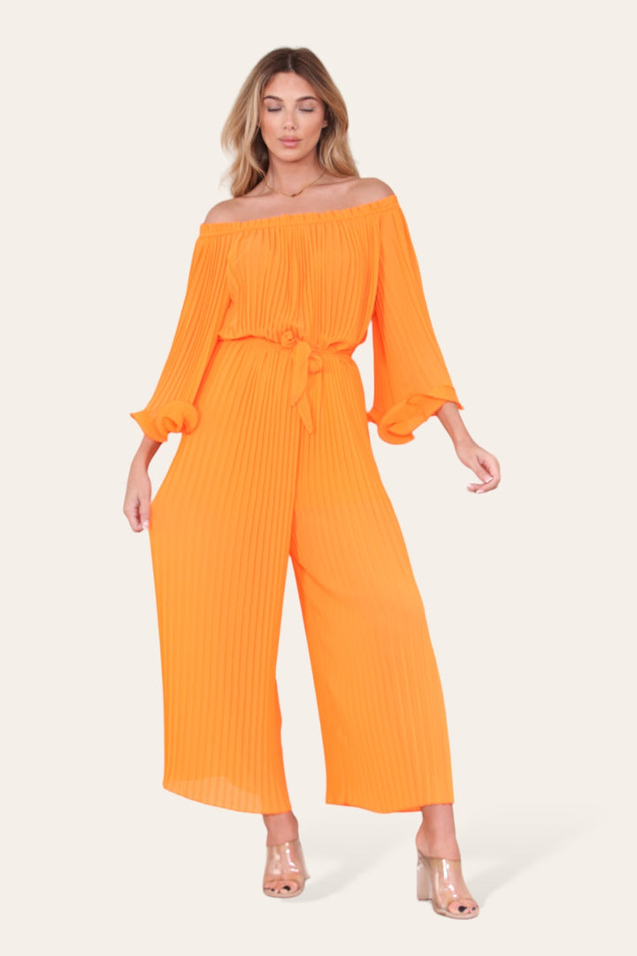 Sofia Bardot Pleated Frill Jumpsuit - jqwholesale.com