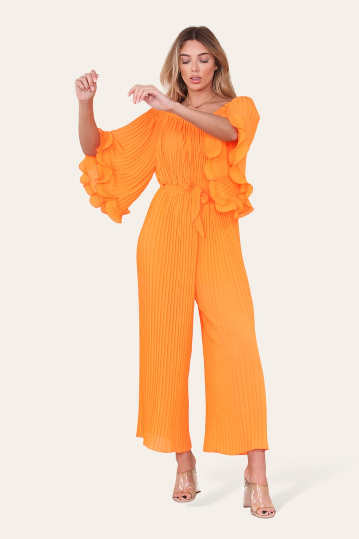 Sofia Bardot Pleated Frill Jumpsuit - jqwholesale.com