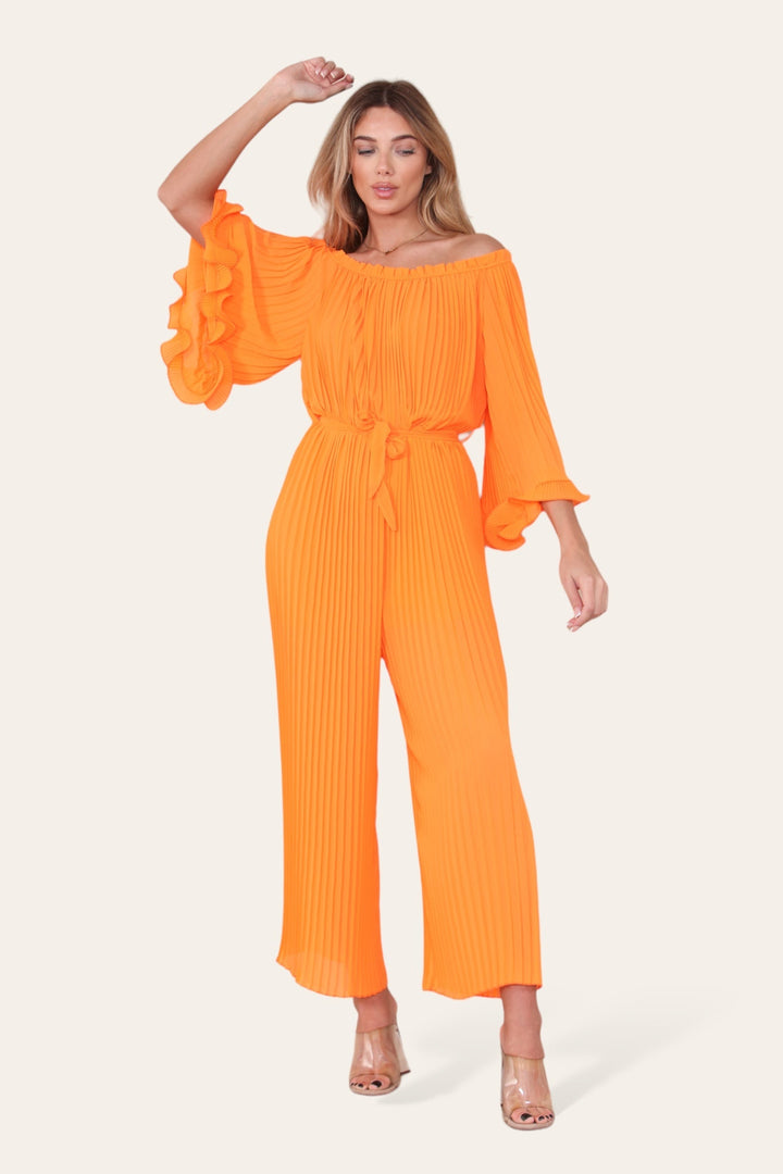 Sofia Bardot Pleated Frill Jumpsuit - jqwholesale.com