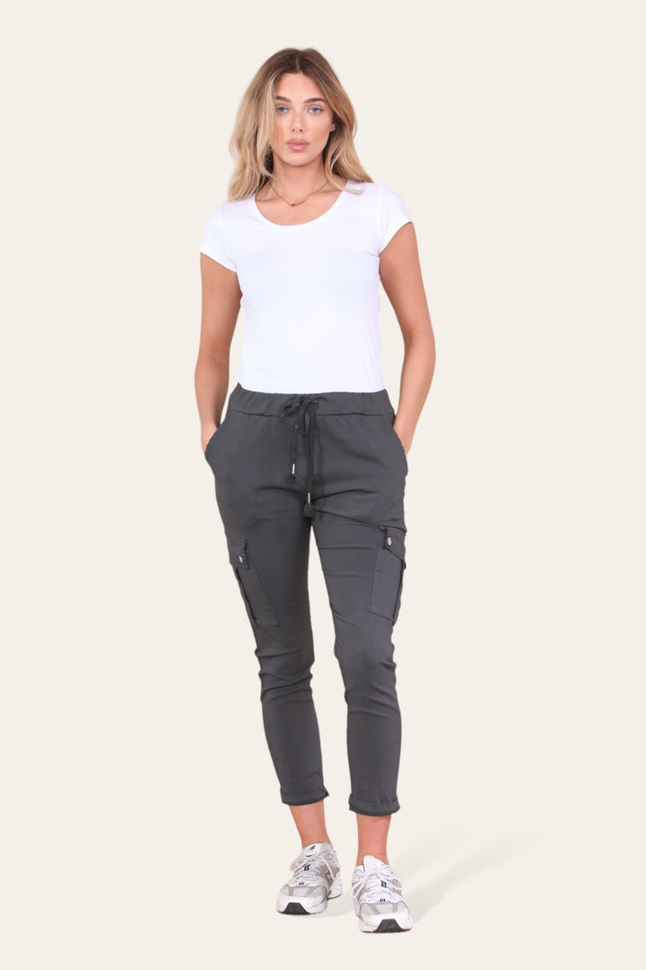 Plain Cargo Stud Pocket Bi-Stretch Magic Trousers