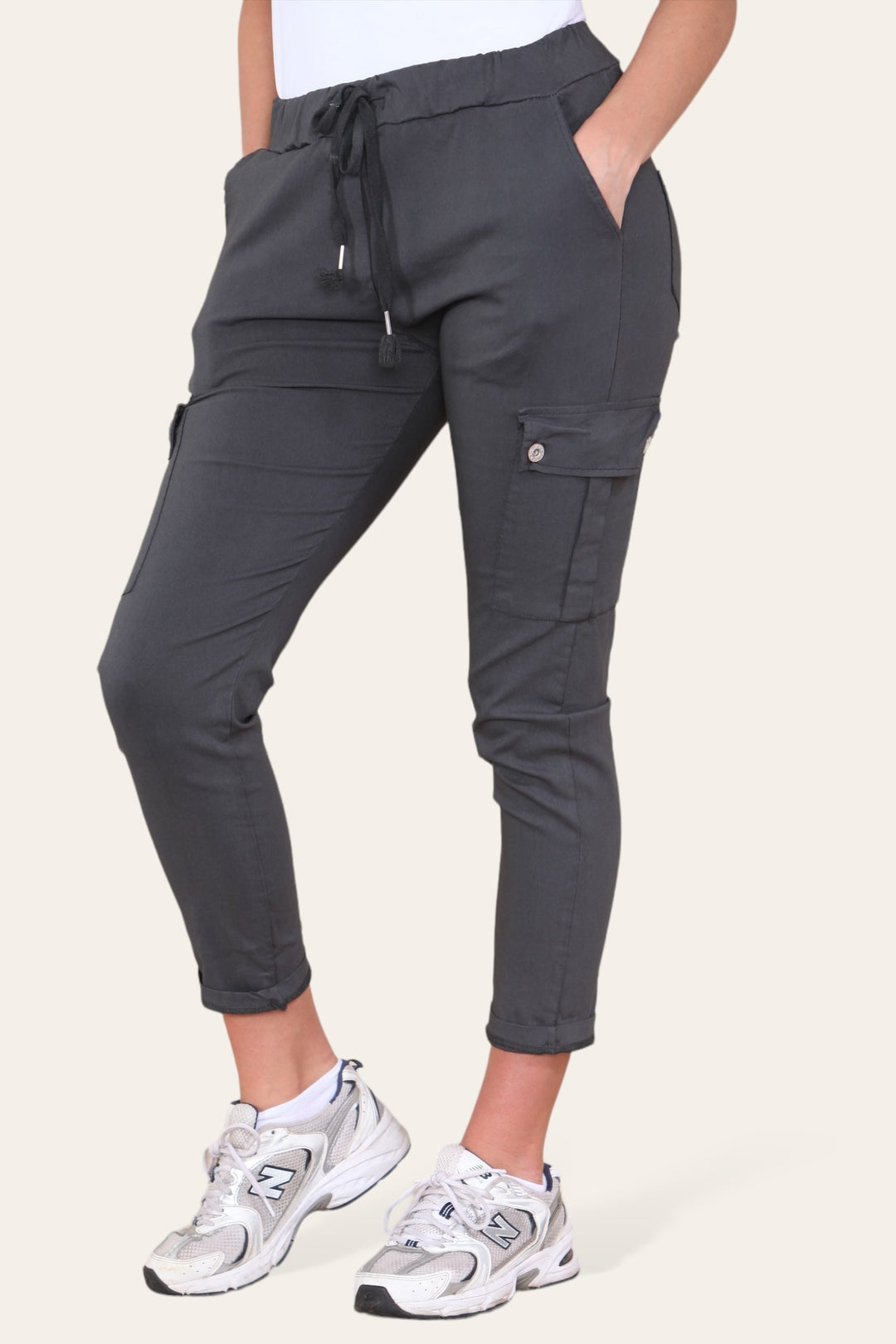 Plain Cargo Stud Pocket Bi-Stretch Magic Trousers