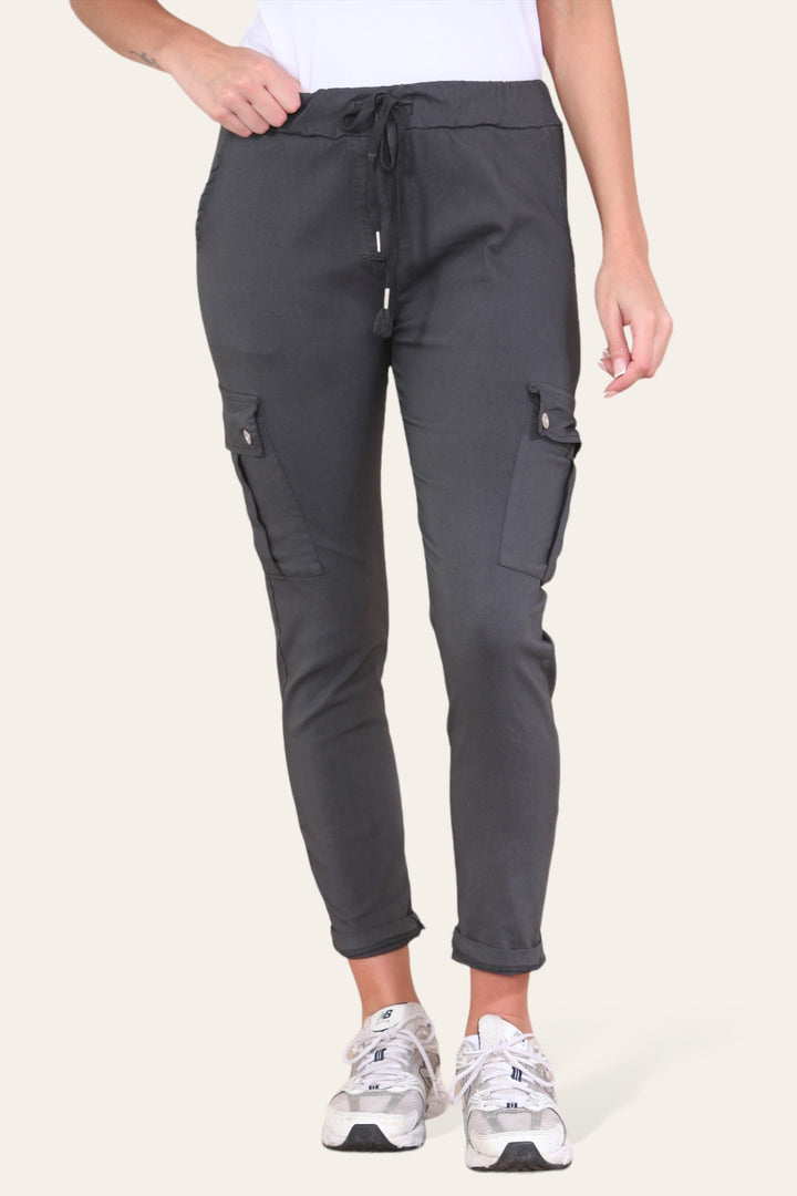 Plain Cargo Stud Pocket Bi-Stretch Magic Trousers