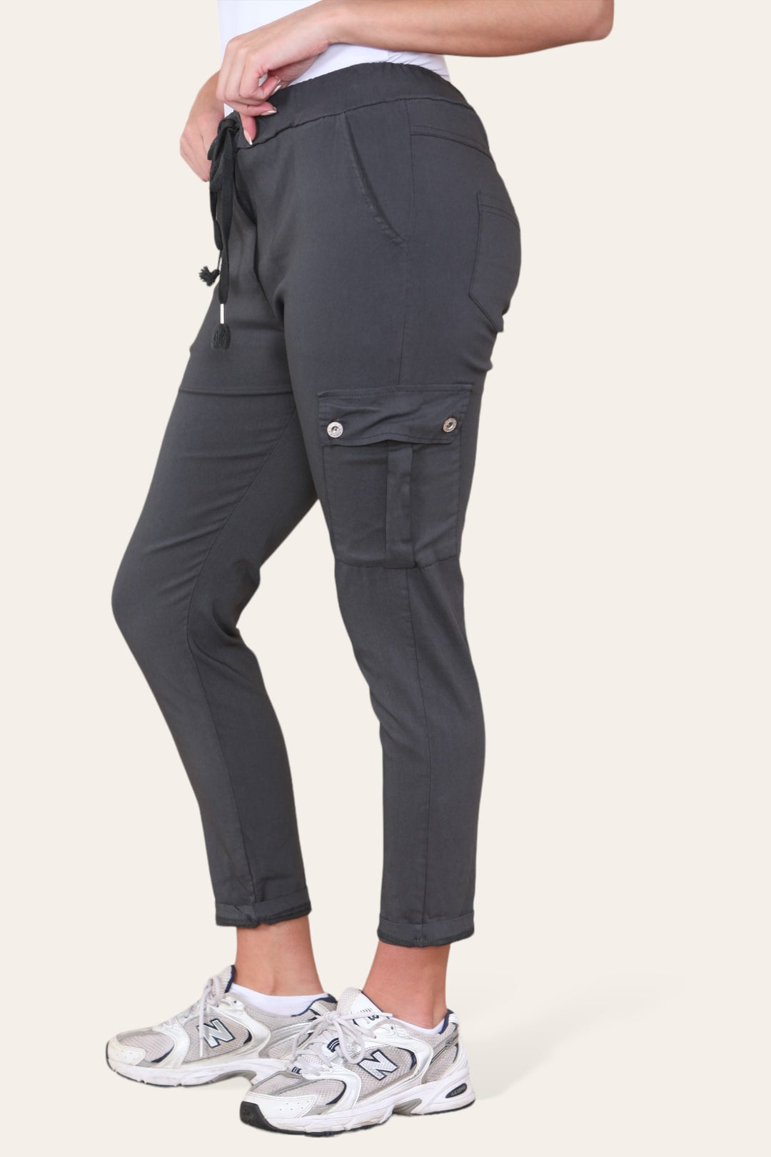 Plain Cargo Stud Pocket Bi-Stretch Magic Trousers