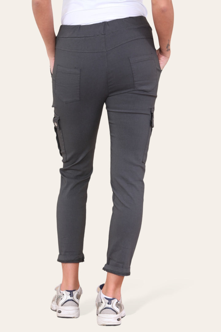 Plain Cargo Stud Pocket Bi-Stretch Magic Trousers