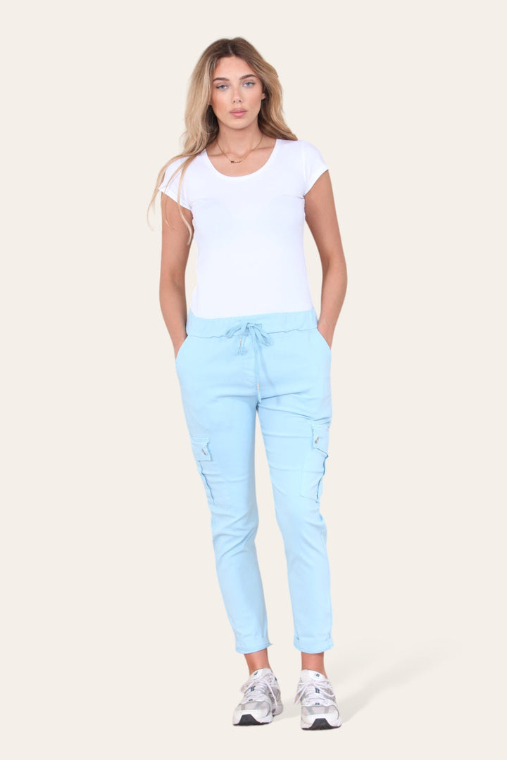 Plain Cargo Stud Pocket Bi-Stretch Magic Trousers