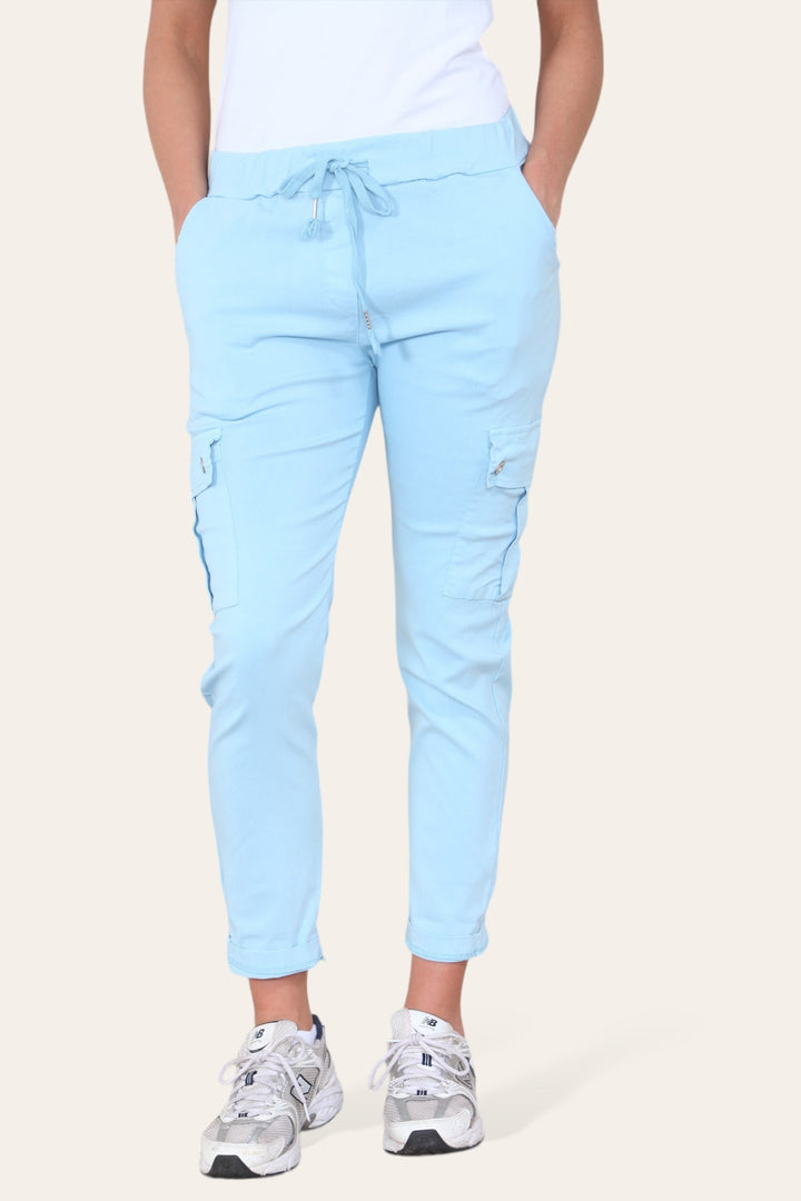 Plain Cargo Stud Pocket Bi-Stretch Magic Trousers