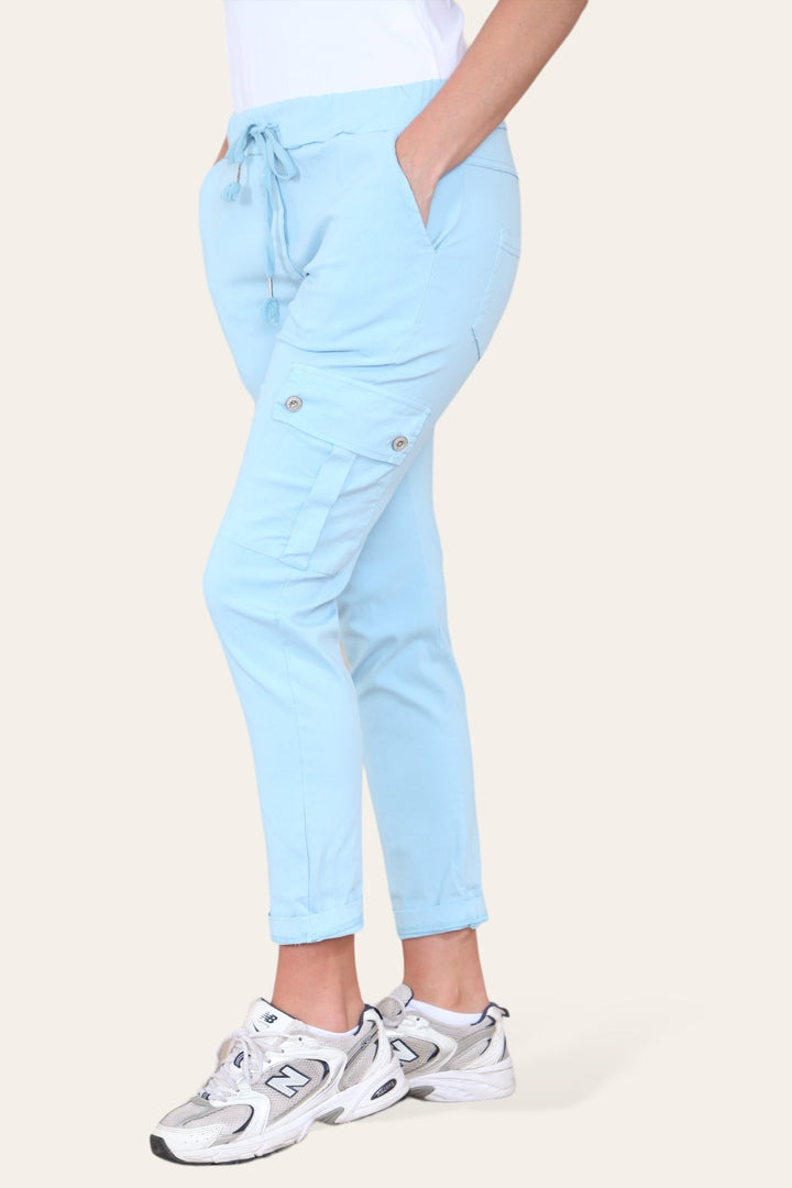 Plain Cargo Stud Pocket Bi-Stretch Magic Trousers