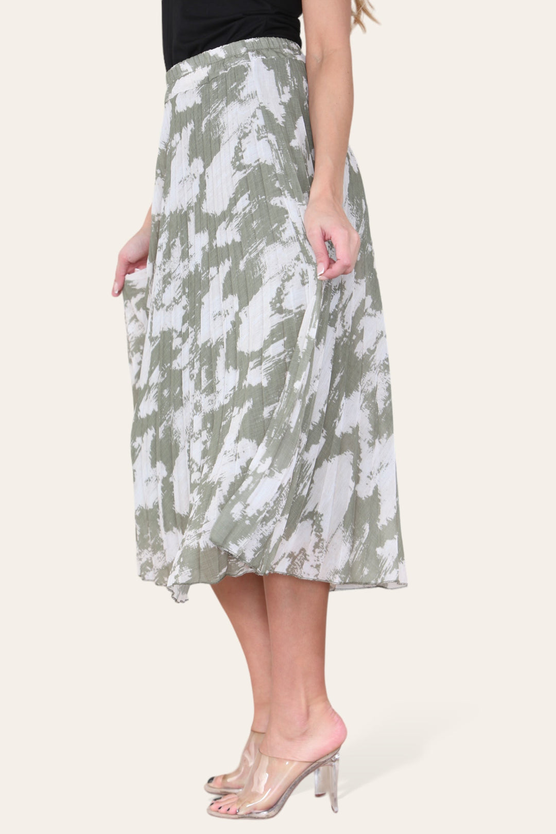 Sasha Swirl Print Pleated Midi Skirt - jqwholesale.com