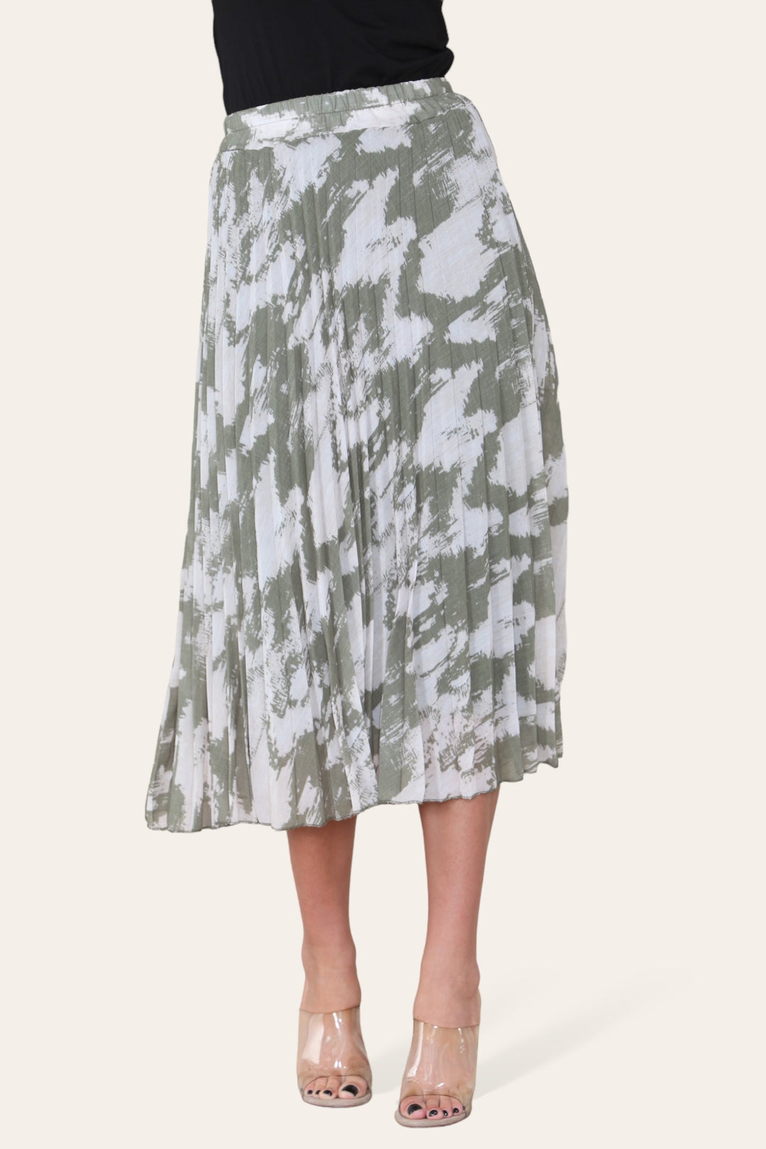Sasha Swirl Print Pleated Midi Skirt - jqwholesale.com