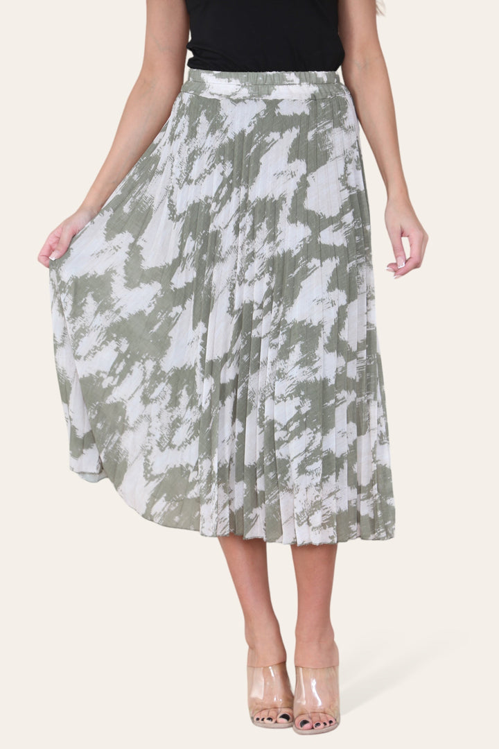 Sasha Swirl Print Pleated Midi Skirt - jqwholesale.com