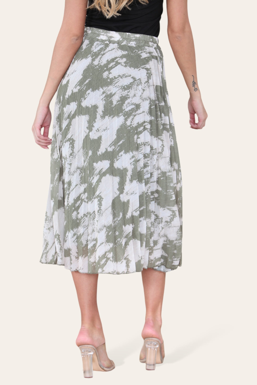 Sasha Swirl Print Pleated Midi Skirt - jqwholesale.com