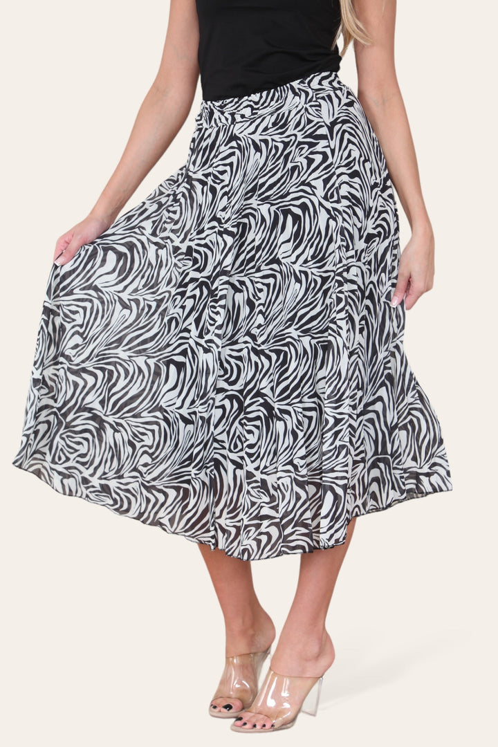 Zeena Print Pleated Midi Skirt - jqwholesale.com