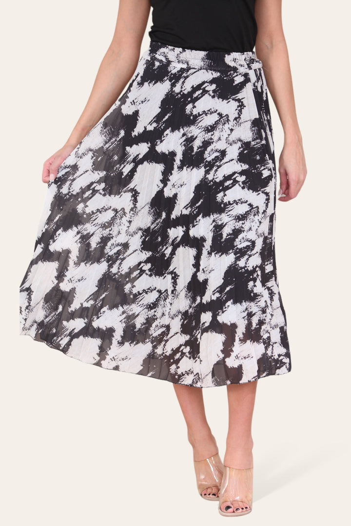 Sasha Swirl Print Pleated Midi Skirt - jqwholesale.com