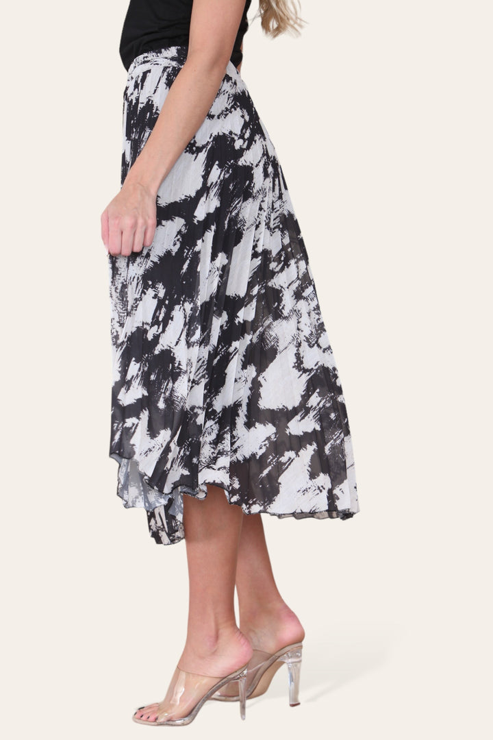 Sasha Swirl Print Pleated Midi Skirt - jqwholesale.com