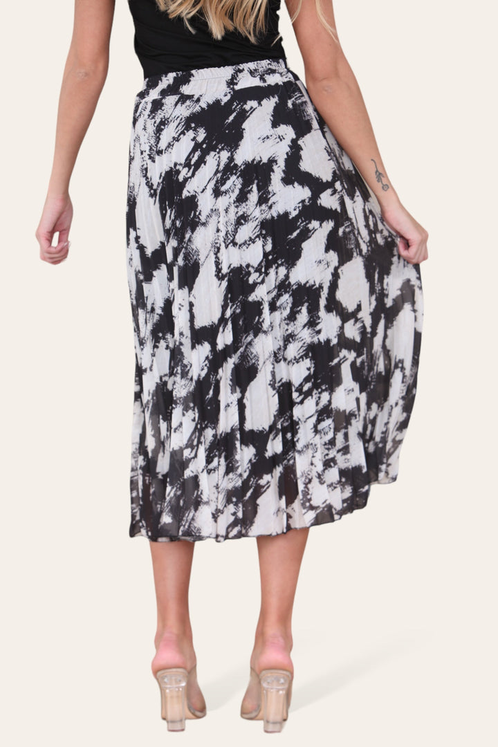 Sasha Swirl Print Pleated Midi Skirt - jqwholesale.com