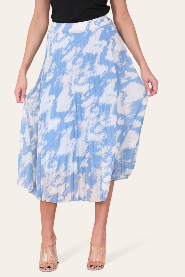 Sasha Swirl Print Pleated Midi Skirt - jqwholesale.com