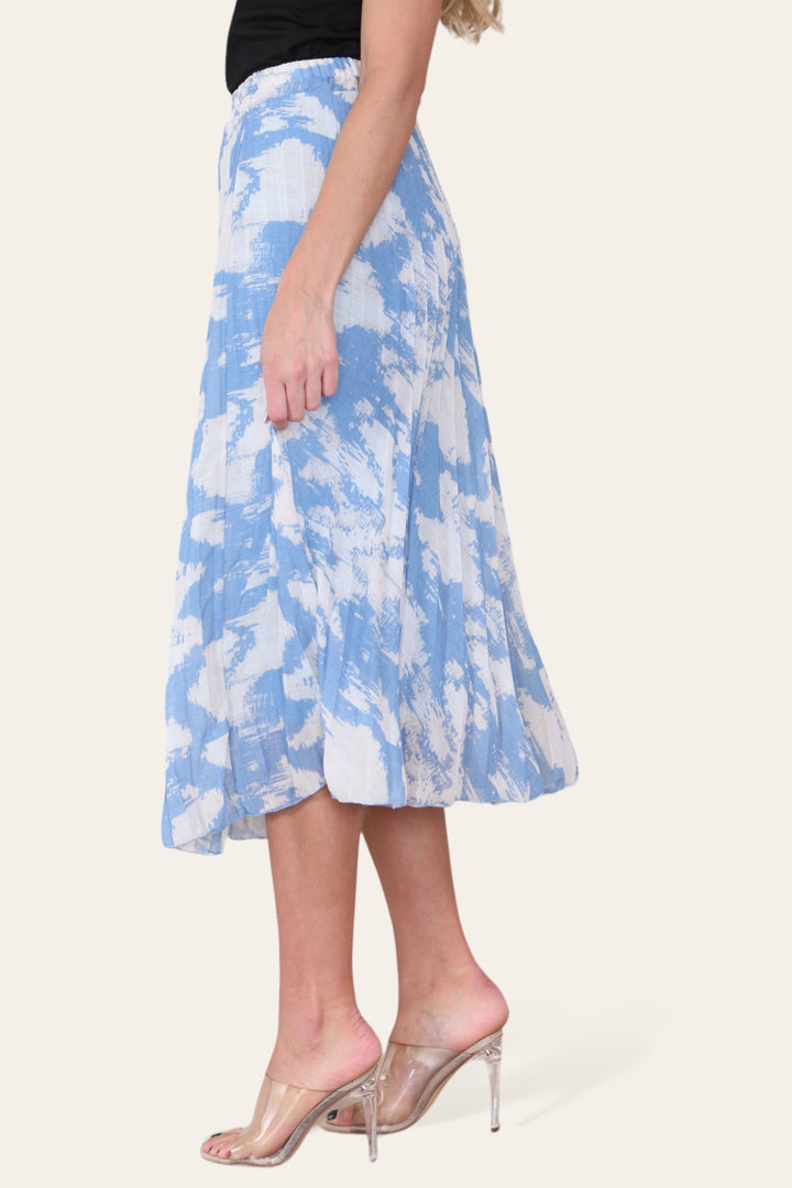 Sasha Swirl Print Pleated Midi Skirt - jqwholesale.com
