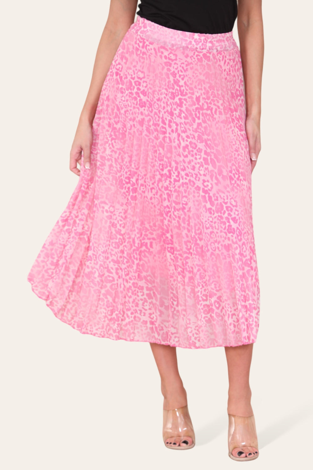 Two Tone Animal Print Pleated Midi Skirt - jqwholesale.com