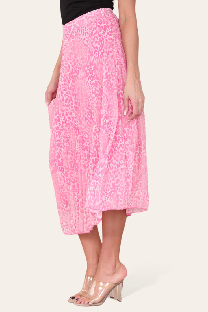 Two Tone Animal Print Pleated Midi Skirt - jqwholesale.com