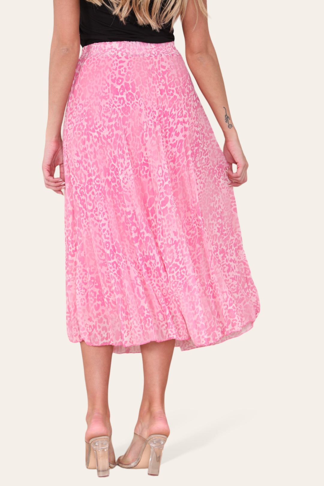Two Tone Animal Print Pleated Midi Skirt - jqwholesale.com