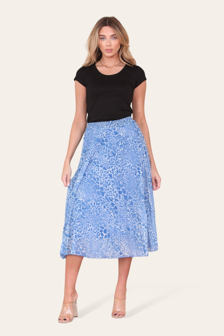 Two Tone Animal Print Pleated Midi Skirt - jqwholesale.com