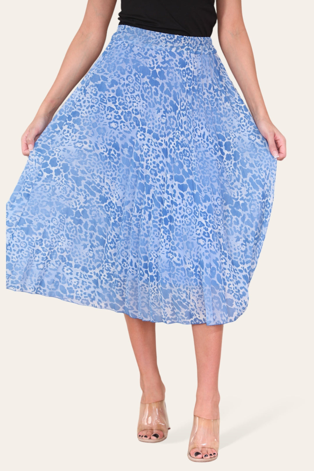 Two Tone Animal Print Pleated Midi Skirt - jqwholesale.com