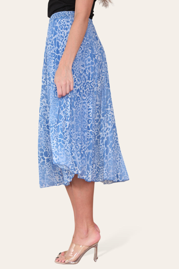 Two Tone Animal Print Pleated Midi Skirt - jqwholesale.com