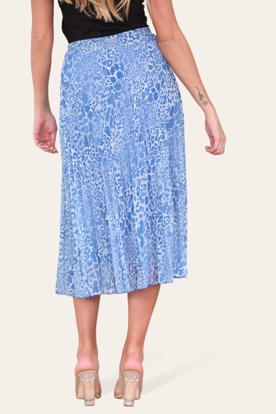 Two Tone Animal Print Pleated Midi Skirt - jqwholesale.com