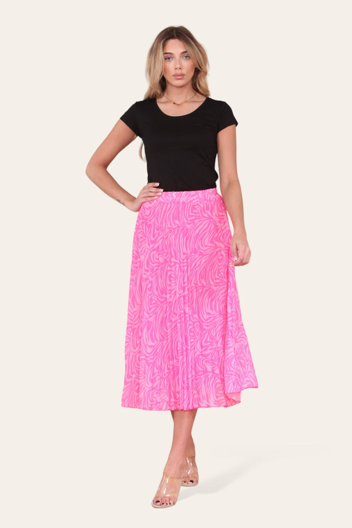 Zeena Print Pleated Midi Skirt - jqwholesale.com