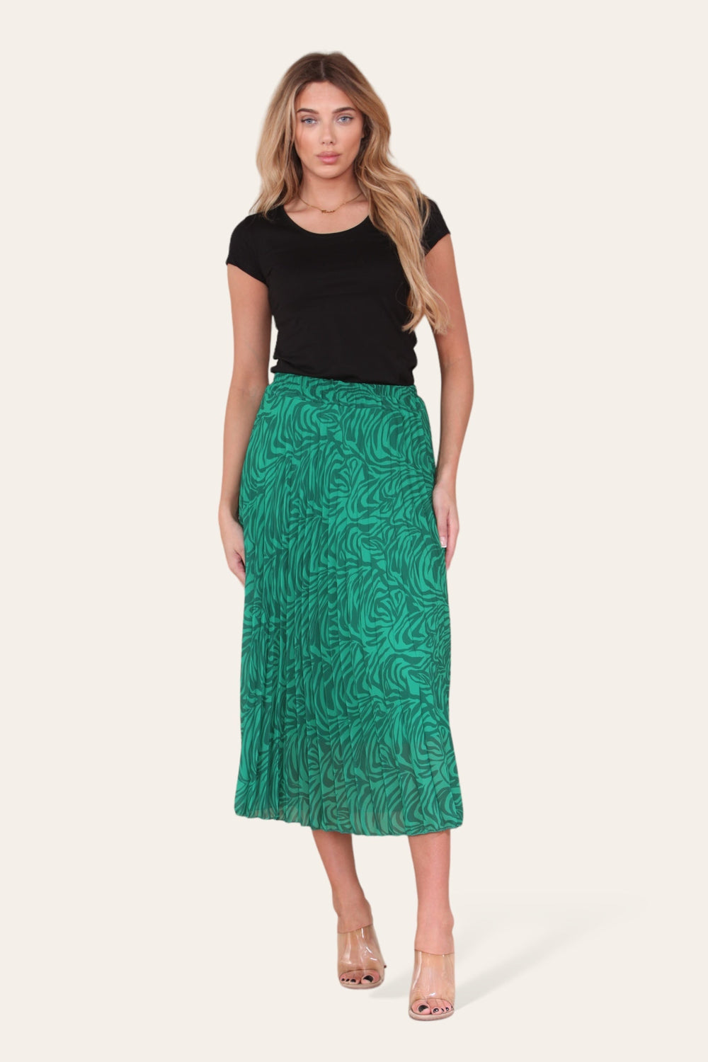 Zeena Print Pleated Midi Skirt - jqwholesale.com