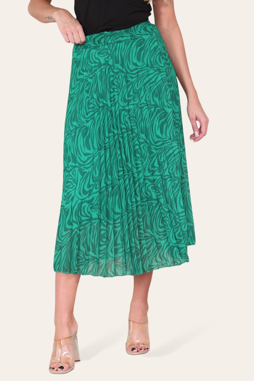 Zeena Print Pleated Midi Skirt - jqwholesale.com