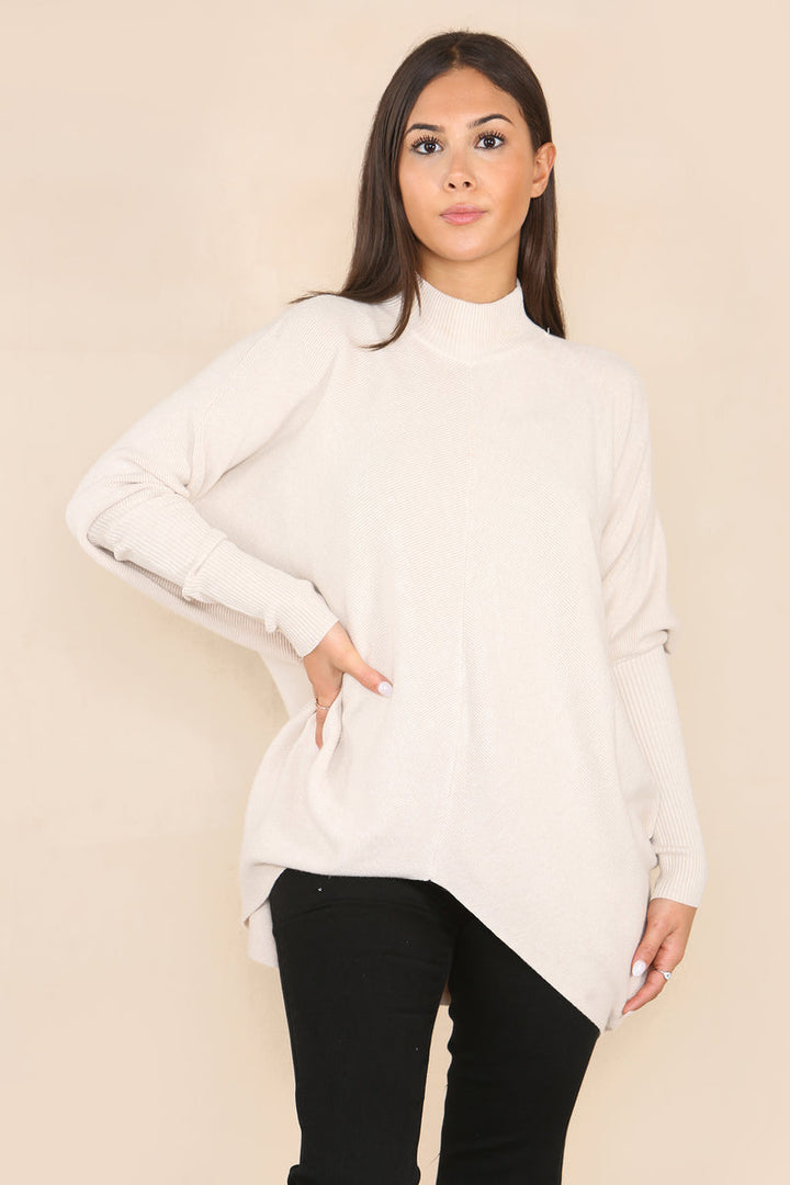 High Low Wool Blend Turtle Neck Ribbed Knit
