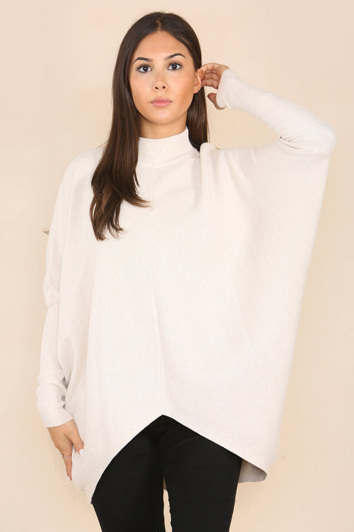 High Low Wool Blend Turtle Neck Ribbed Knit