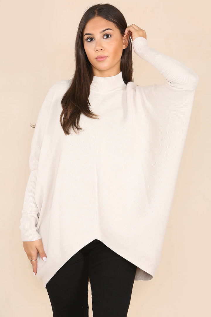 High Low Wool Blend Turtle Neck Ribbed Knit