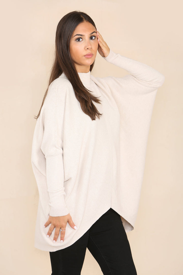 High Low Wool Blend Turtle Neck Ribbed Knit