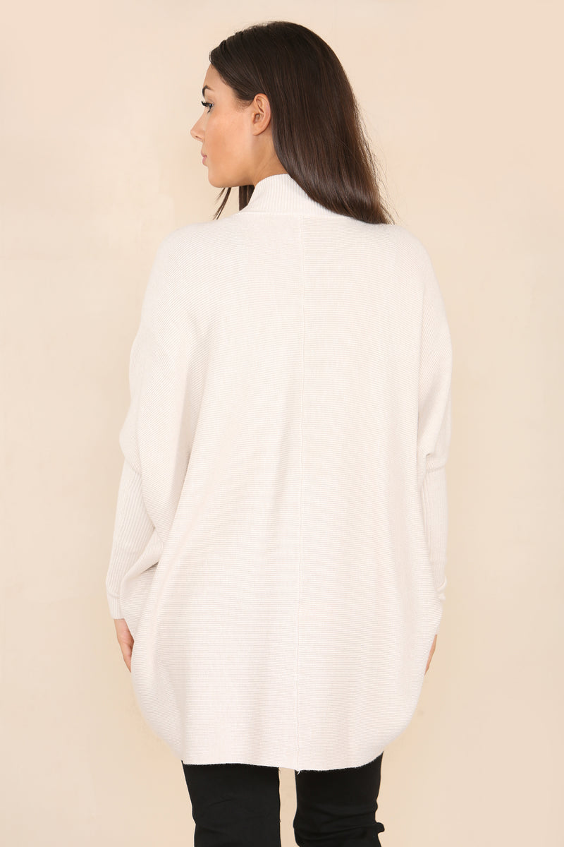 High Low Wool Blend Turtle Neck Ribbed Knit