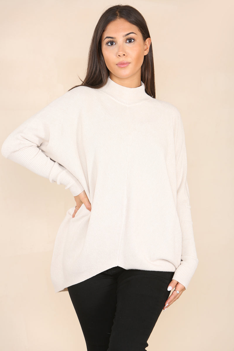 High Low Wool Blend Turtle Neck Ribbed Knit