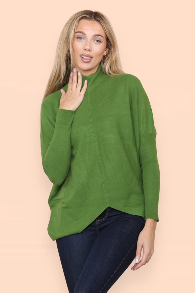 High Low Wool Blend Turtle Neck Ribbed Knit