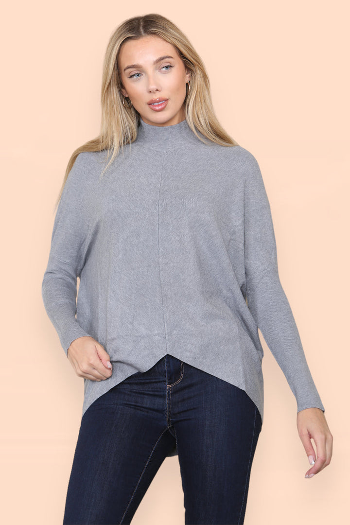 High Low Wool Blend Turtle Neck Ribbed Knit