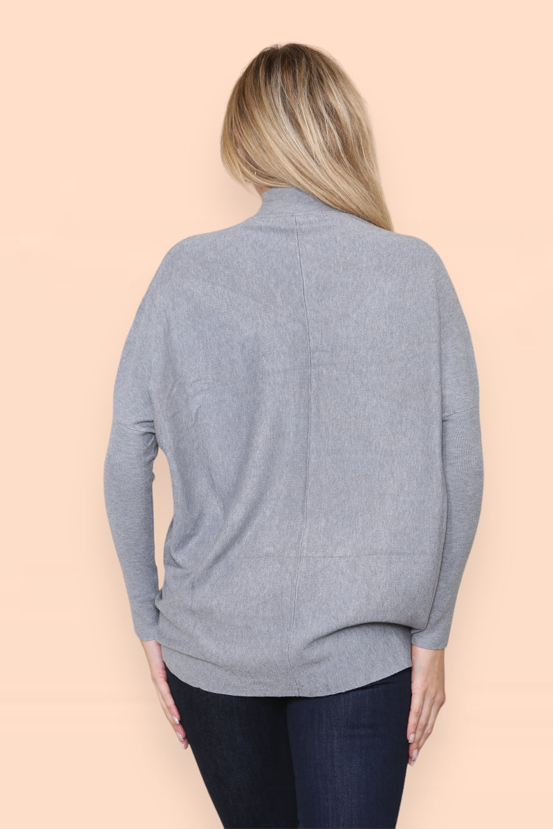 High Low Wool Blend Turtle Neck Ribbed Knit