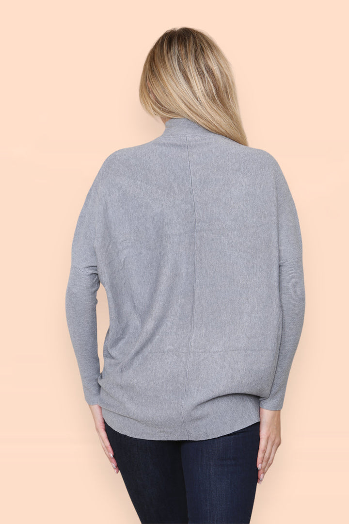 High Low Wool Blend Turtle Neck Ribbed Knit