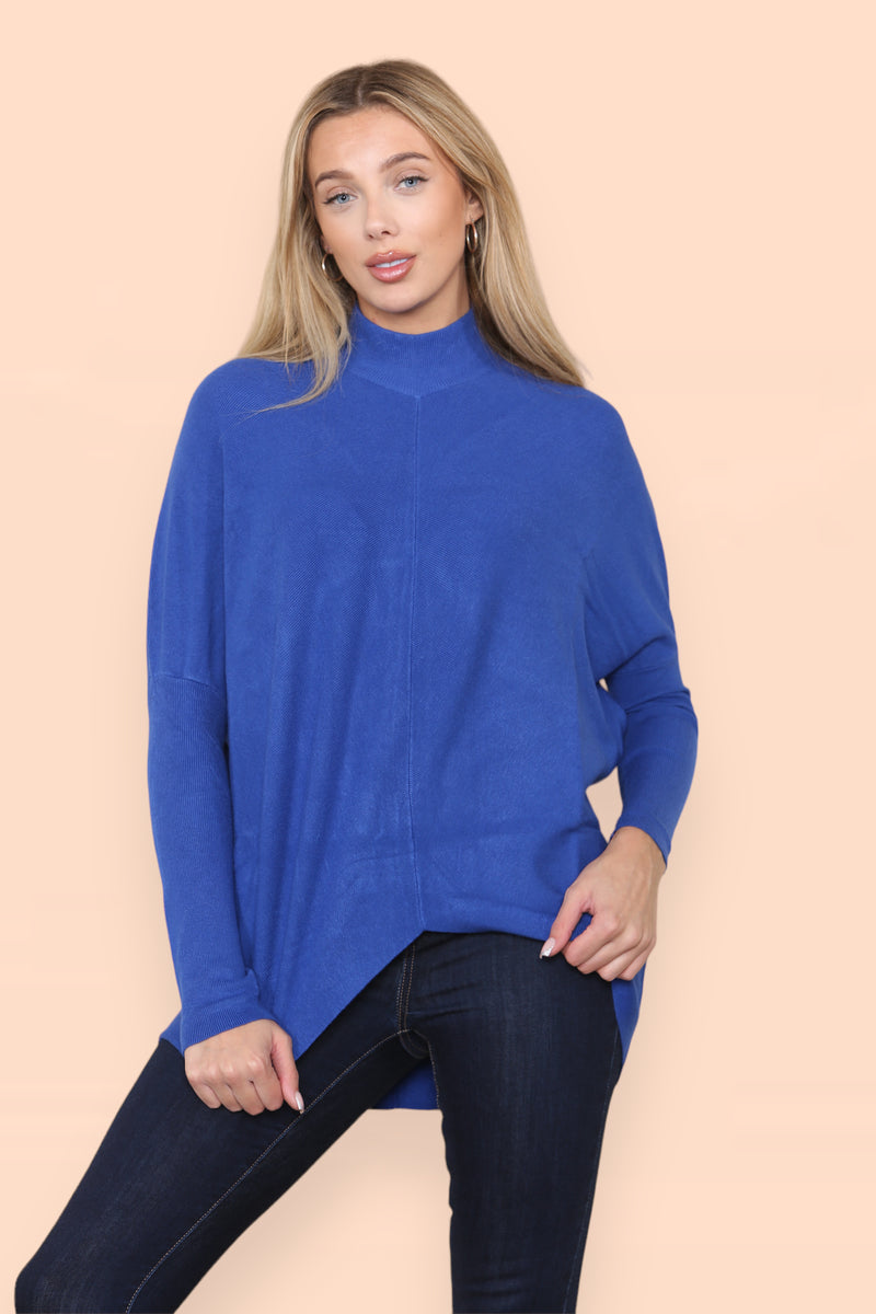 High Low Wool Blend Turtle Neck Ribbed Knit