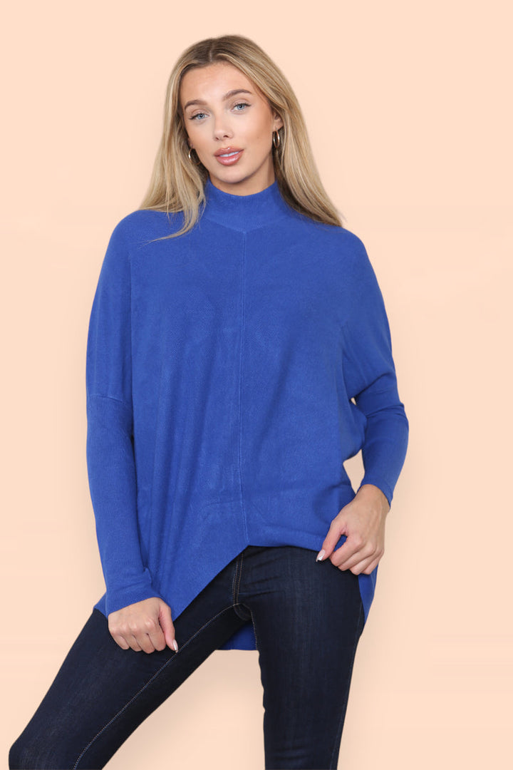 High Low Wool Blend Turtle Neck Ribbed Knit