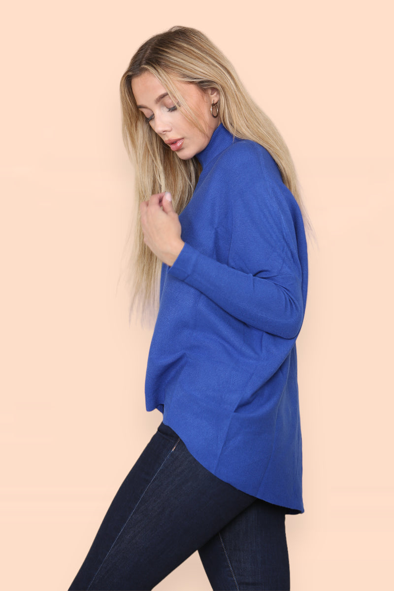 High Low Wool Blend Turtle Neck Ribbed Knit