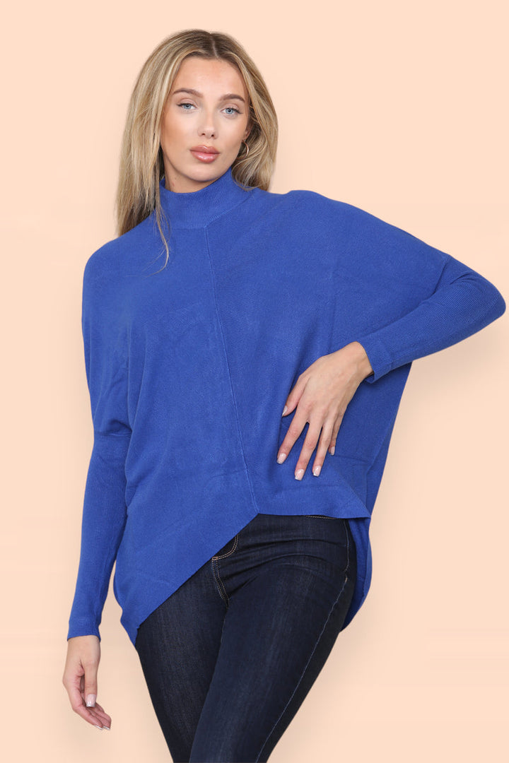 High Low Wool Blend Turtle Neck Ribbed Knit