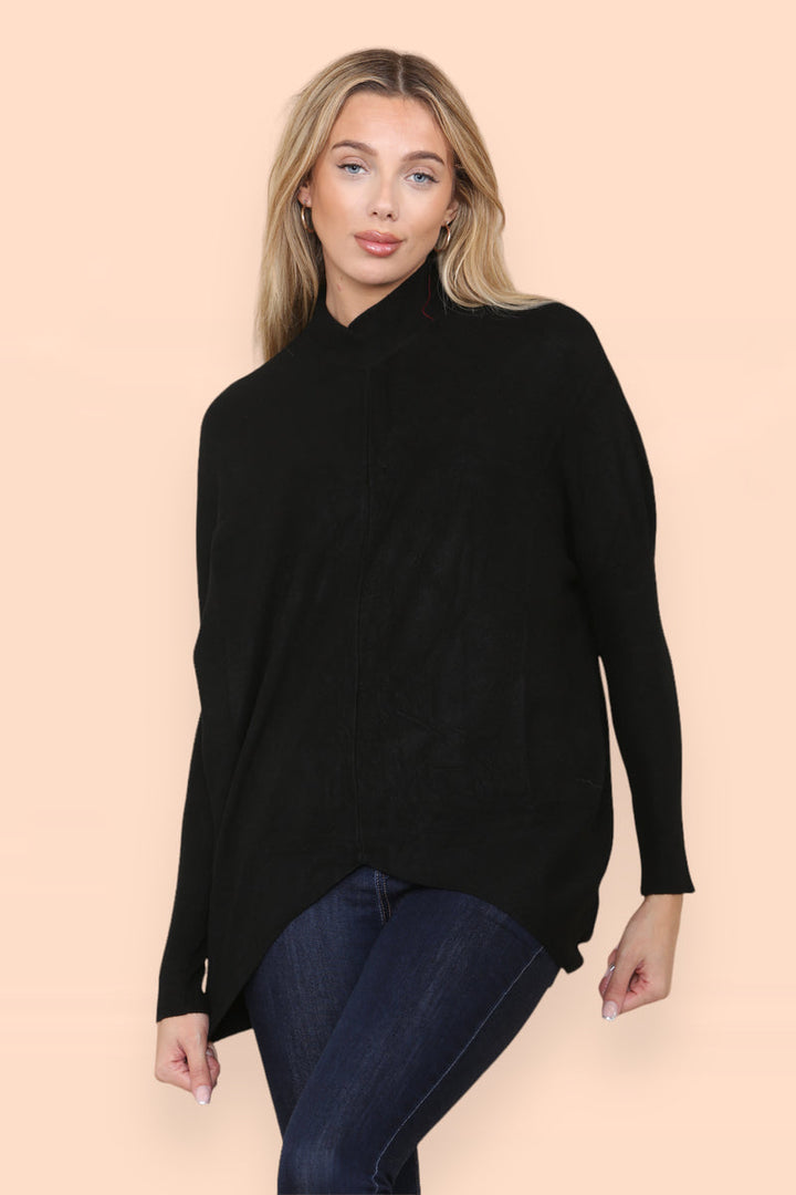 High Low Wool Blend Turtle Neck Ribbed Knit - jqwholesale.com