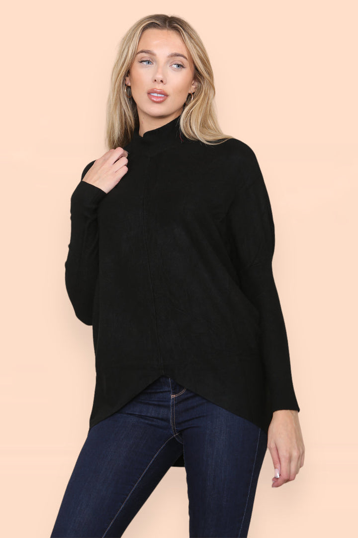 High Low Wool Blend Turtle Neck Ribbed Knit