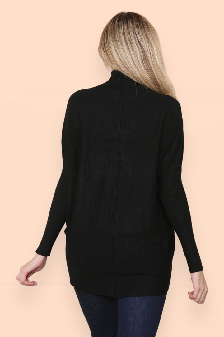 High Low Wool Blend Turtle Neck Ribbed Knit