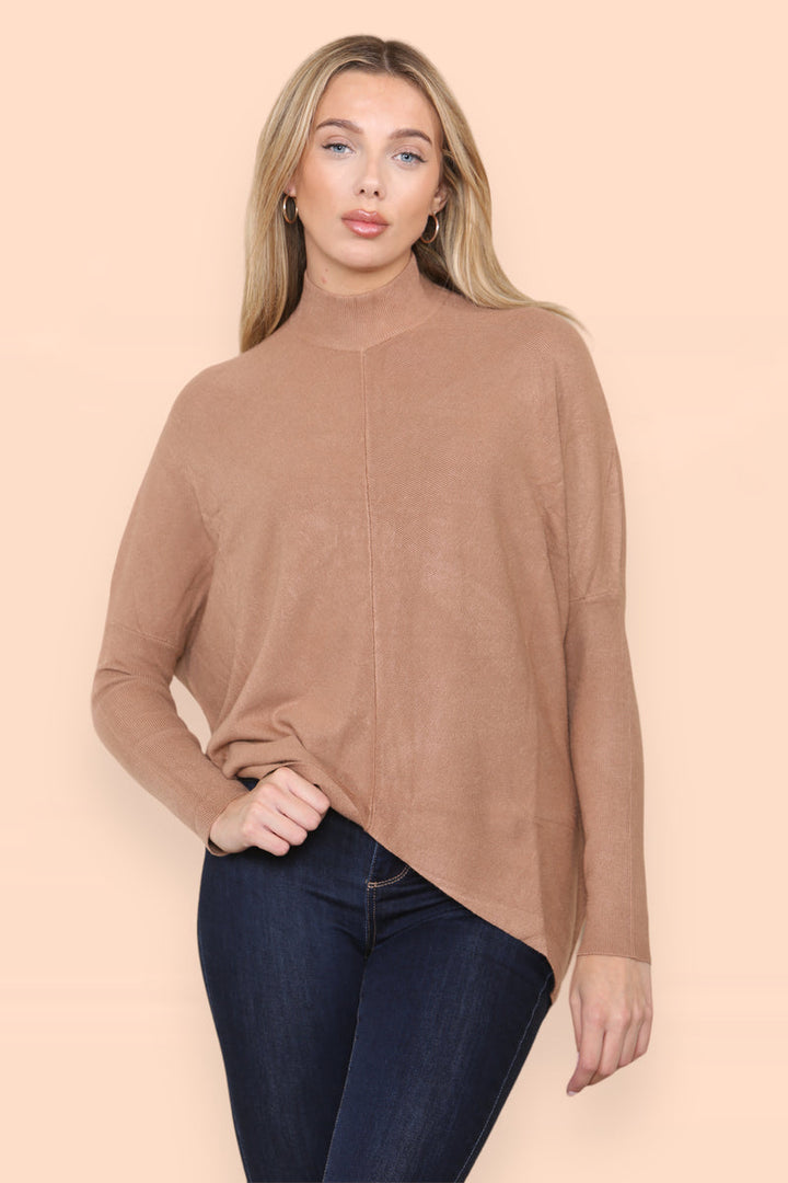 High Low Wool Blend Turtle Neck Ribbed Knit
