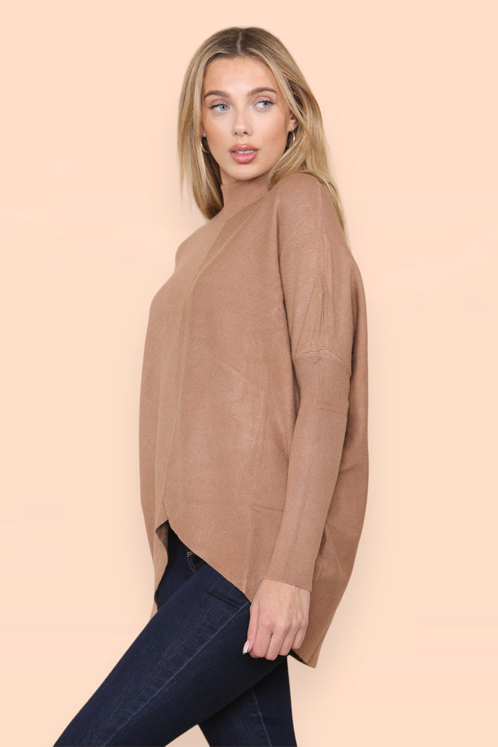 High Low Wool Blend Turtle Neck Ribbed Knit